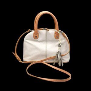 Tignanello Leather Convertible Crossbody Satchel Bag White Tan Purse